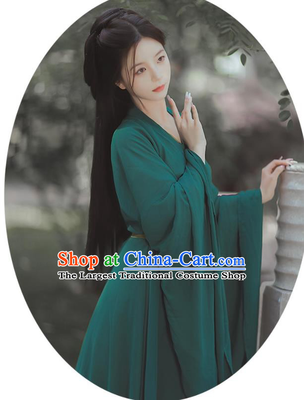 Chinese Jin Dynasty Young Lady Costumes Traditional Green Hanfu Dress Ancient Female Swordsman Clothing