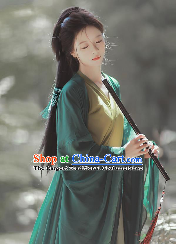 Chinese Jin Dynasty Young Lady Costumes Traditional Green Hanfu Dress Ancient Female Swordsman Clothing