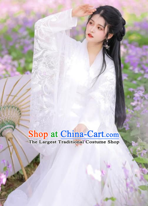 Chinese Ancient Goddess Clothing Traditional Royal Princess White Hanfu Dress Costumes