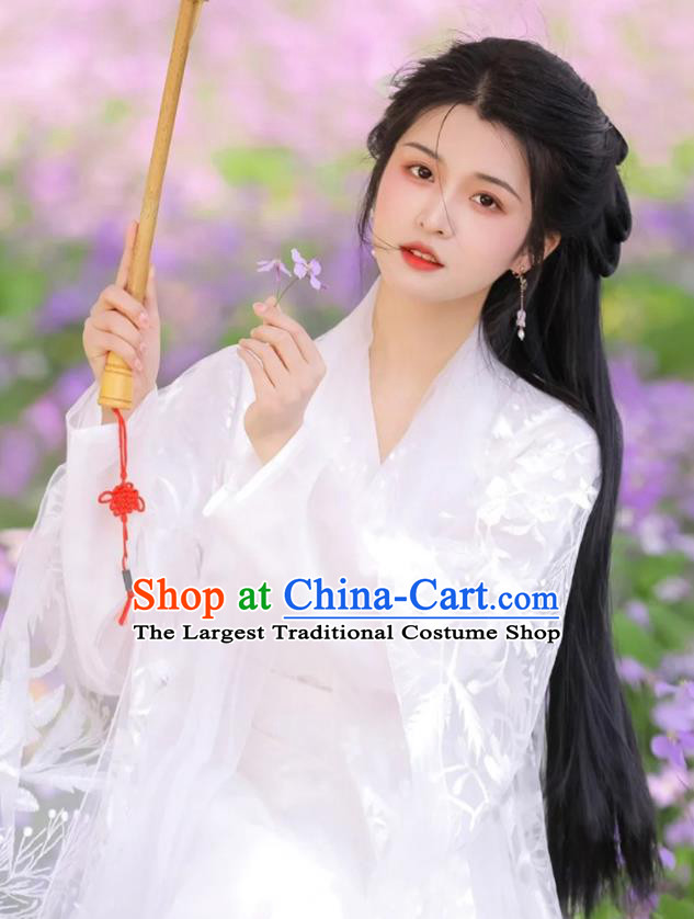 Chinese Ancient Goddess Clothing Traditional Royal Princess White Hanfu Dress Costumes