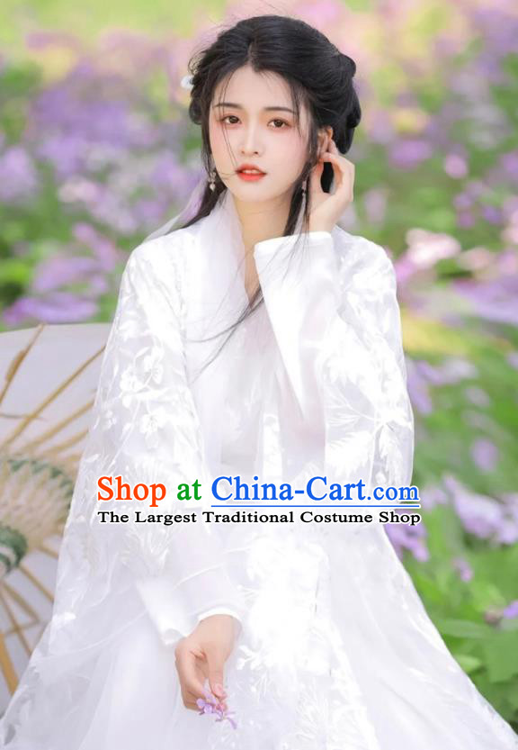 Chinese Ancient Goddess Clothing Traditional Royal Princess White Hanfu Dress Costumes