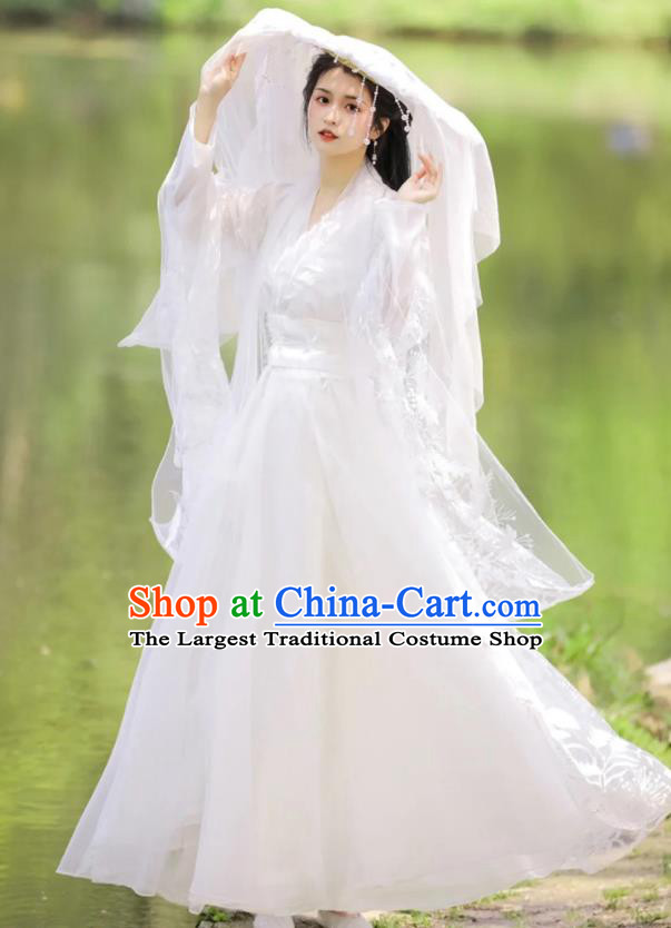 Chinese Ancient Goddess Clothing Traditional Royal Princess White Hanfu Dress Costumes