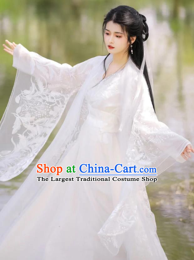 Chinese Ancient Goddess Clothing Traditional Royal Princess White Hanfu Dress Costumes