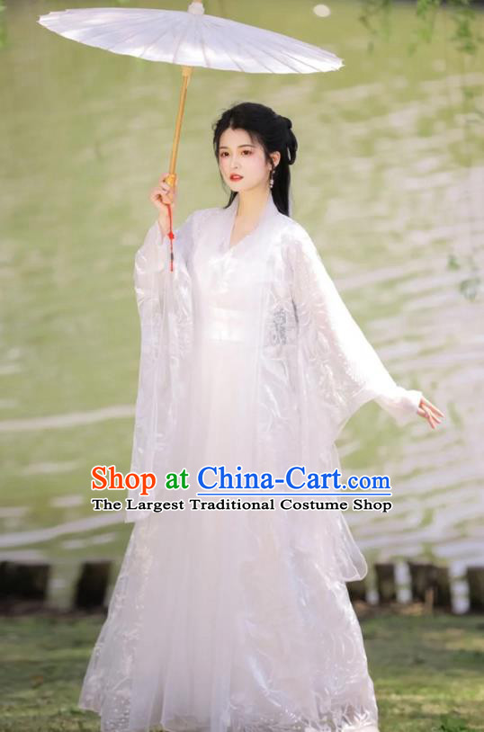 Chinese Ancient Goddess Clothing Traditional Royal Princess White Hanfu Dress Costumes