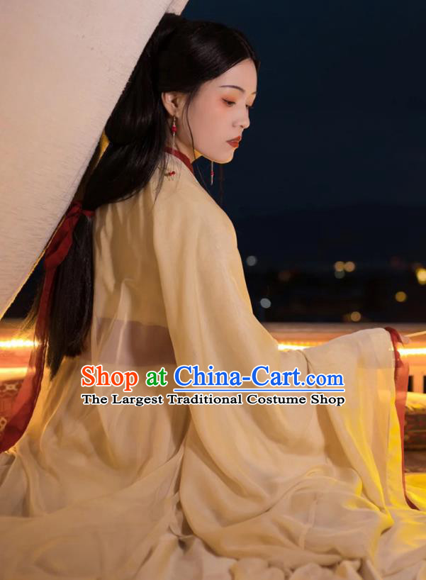 Chinese Jin Dynasty Princess Champagne Hanfu Dress Ancient Goddess Clothing Traditional Young Lady Costumes