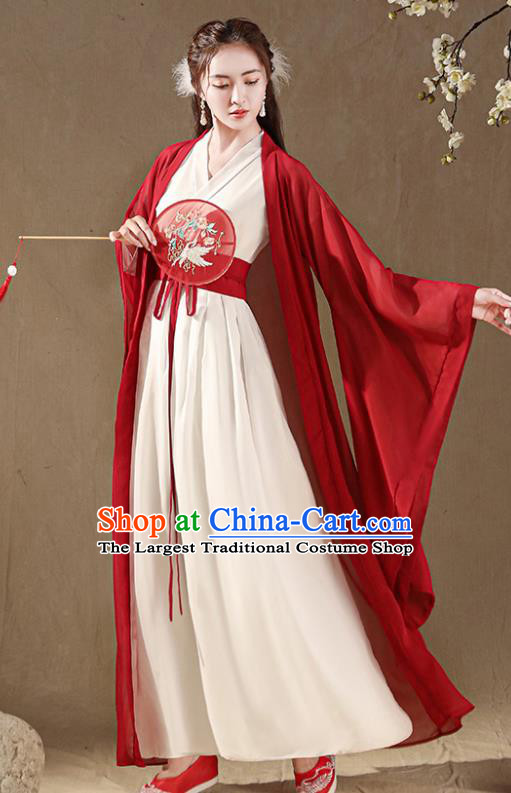 Chinese Traditional Female Swordsman Costumes Southern and Northern Dynasties Red Hanfu Dress Ancient Young Woman Clothing