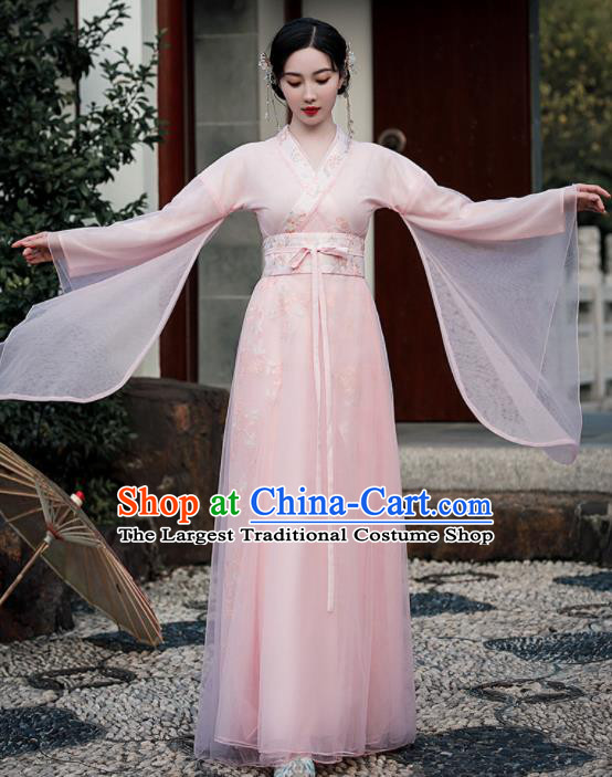 Chinese Traditional Pink Hanfu Dress Jin Dynasty Young Lady Clothing Ancient Princess Garment Costumes