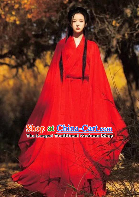 Chinese Jin Dynasty Swordswoman Clothing Ancient Female Knight Costume Traditional Red Hanfu Dress