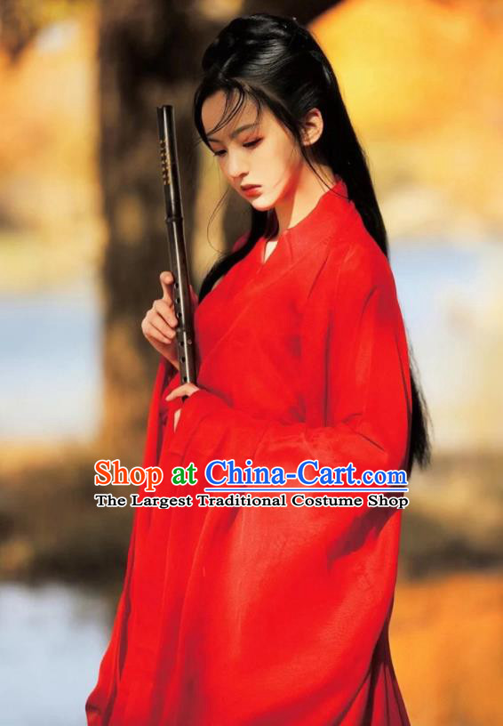 Chinese Jin Dynasty Swordswoman Clothing Ancient Female Knight Costume Traditional Red Hanfu Dress