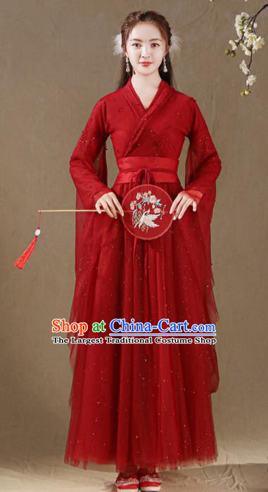 Chinese Ancient Goddess Costumes Traditional Red Hanfu Dress Jin Dynasty Princess Clothing