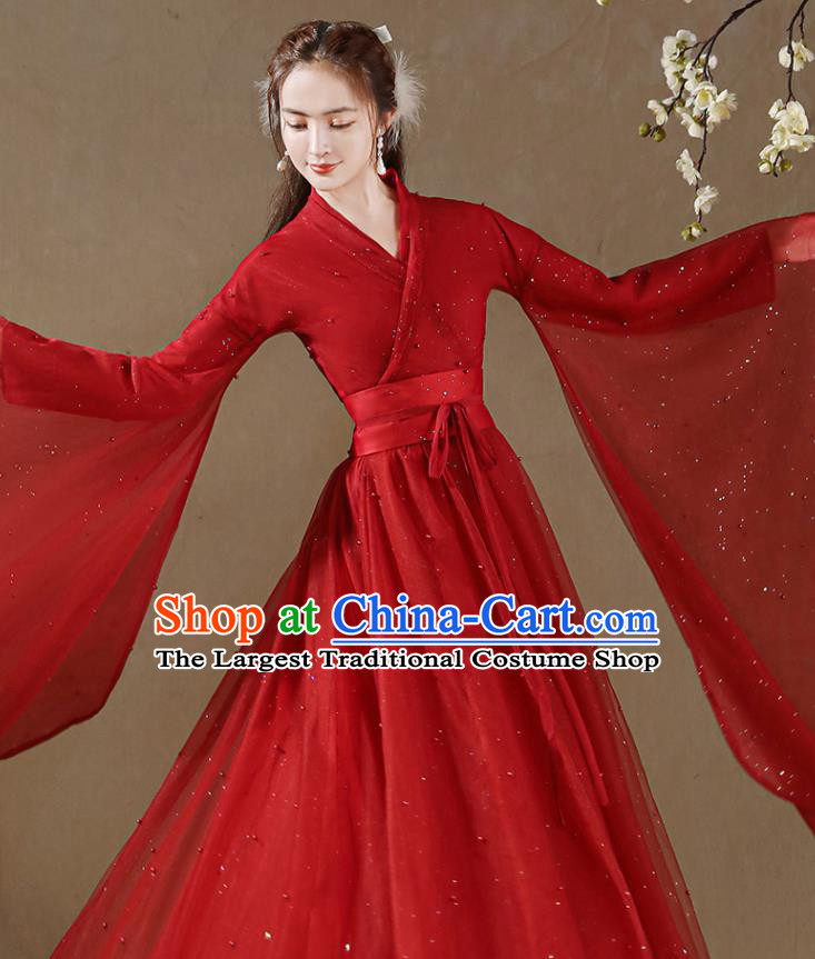 Chinese Ancient Goddess Costumes Traditional Red Hanfu Dress Jin Dynasty Princess Clothing