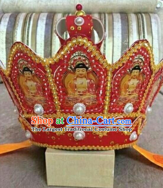 Traditional Chinese Ancient Peking Opera Monks Hat Beijing Opera Five Buddha Crown Headwear