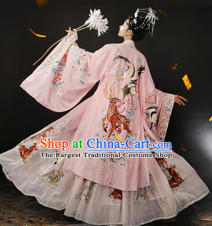 Chinese Jin Dynasty Noble Lady Garment Costumes Ancient Royal Princess Clothing Embroidered Pink Hanfu Dresses