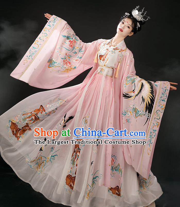 Chinese Jin Dynasty Noble Lady Garment Costumes Ancient Royal Princess Clothing Embroidered Pink Hanfu Dresses