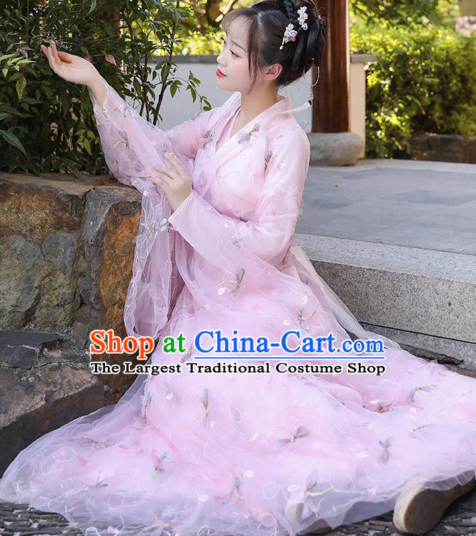 Chinese Traditional Garment Costume Ancient Fairy Pink Dress Clothing