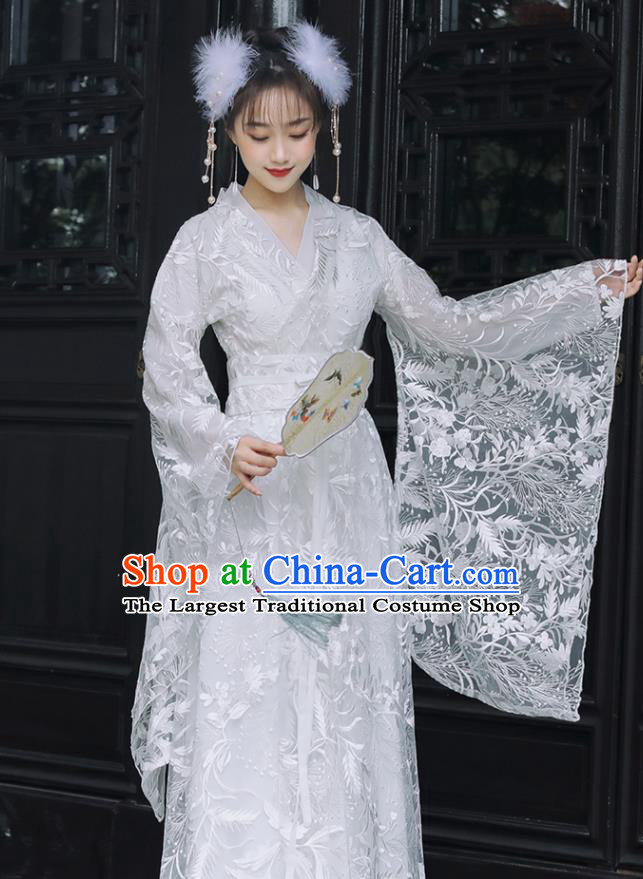 Chinese Traditional Costume Ancient Princess White Dress Clothing