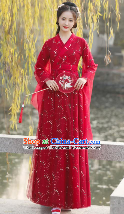 Chinese Ancient Swordswoman Red Dress Clothing Traditional Ming Dynasty Female Costume