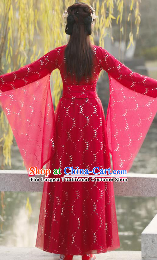 Chinese Ancient Swordswoman Red Dress Clothing Traditional Ming Dynasty Female Costume