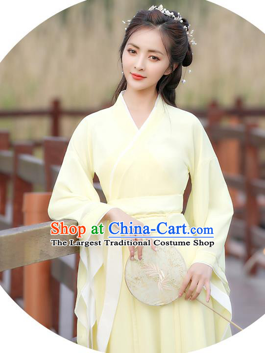 Chinese Traditional Song Dynasty Female Costume Ancient Young Lady Yellow Dress Clothing