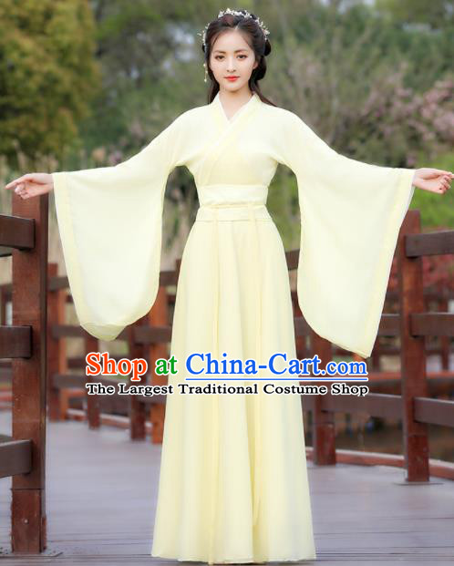 Chinese Traditional Song Dynasty Female Costume Ancient Young Lady Yellow Dress Clothing