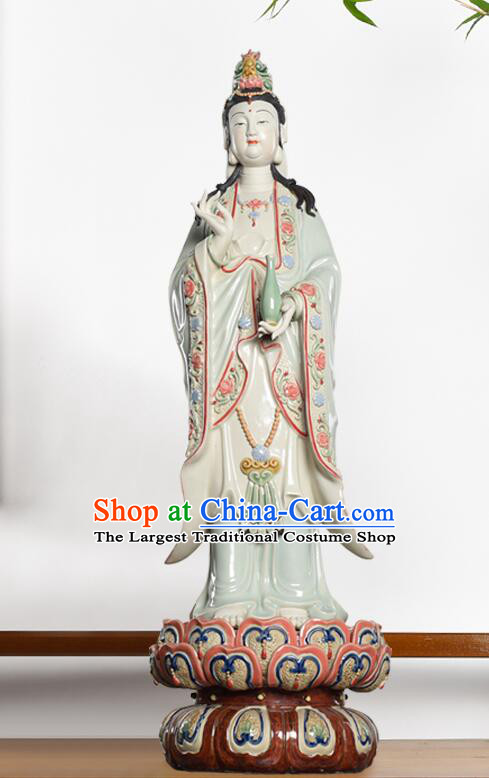 Chinese Guan Yin Porcelain Sculpture Shi Wan Ceramic Figurine Handmade 24 inches Mother Buddha Statue Arts