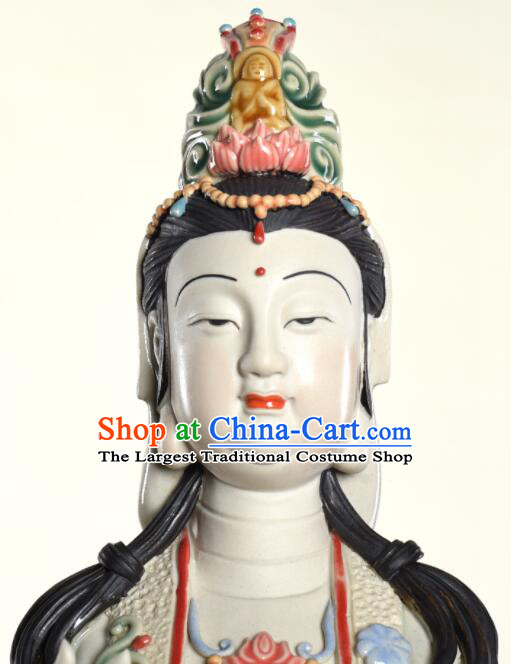 Chinese Guan Yin Porcelain Sculpture Shi Wan Ceramic Figurine Handmade  inches Mother Buddha Statue Arts