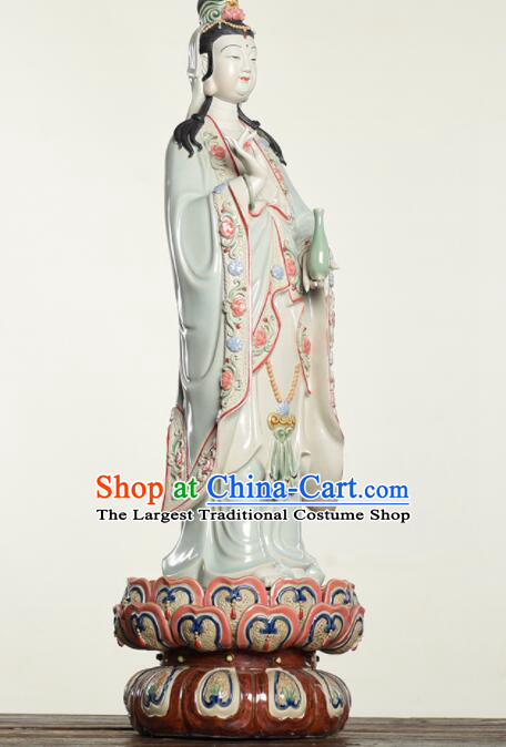 Chinese Guan Yin Porcelain Sculpture Shi Wan Ceramic Figurine Handmade  inches Mother Buddha Statue Arts