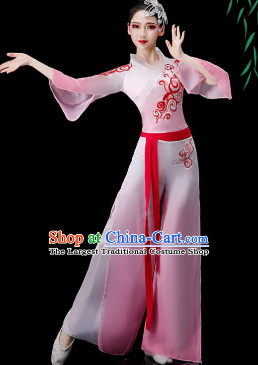 Chinese Folk Dance Pink Outfit Fan Dance Costumes Yangko Dance Clothing