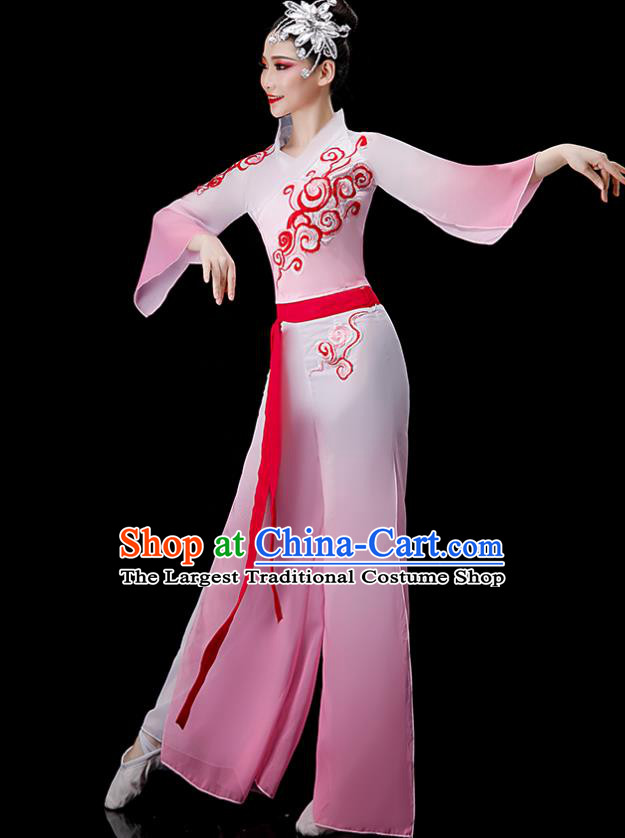 Chinese Folk Dance Pink Outfit Fan Dance Costumes Yangko Dance Clothing