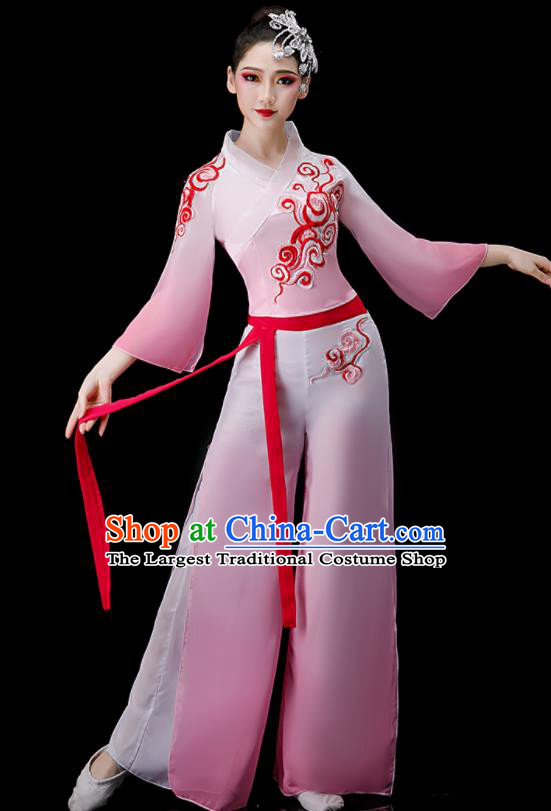 Chinese Folk Dance Pink Outfit Fan Dance Costumes Yangko Dance Clothing