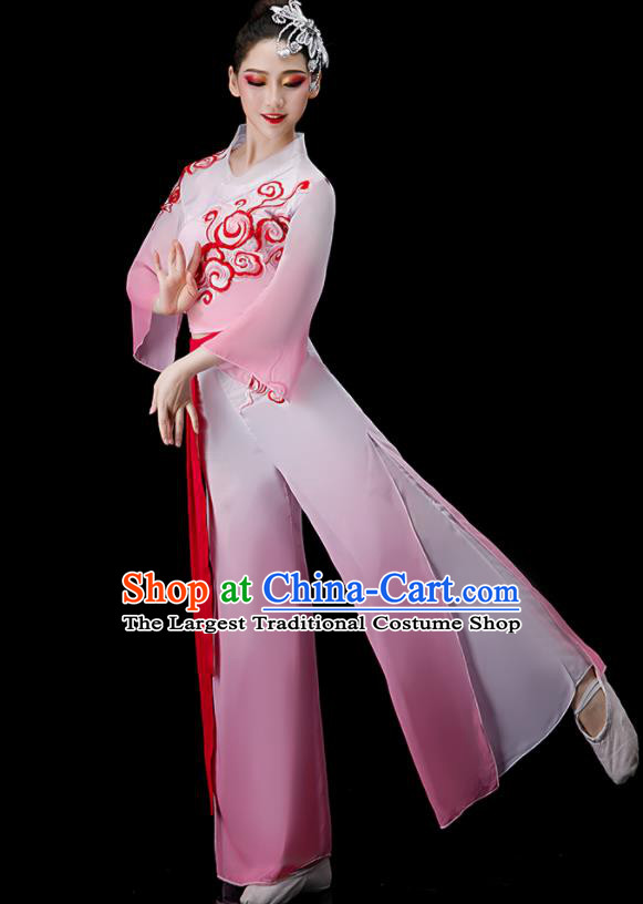 Chinese Folk Dance Pink Outfit Fan Dance Costumes Yangko Dance Clothing