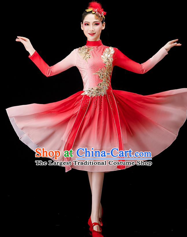 Chinese Modern Dance Clothing Chorus Group Red Dress Women Opening Dance Costume
