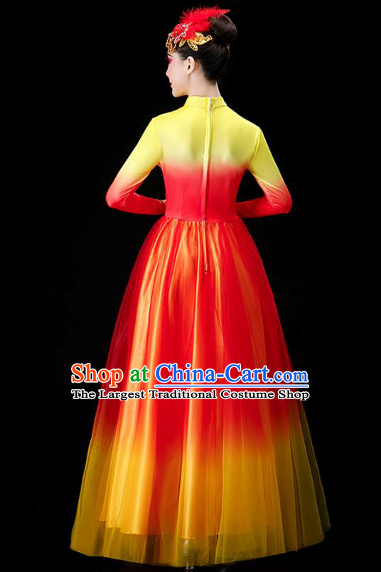 Chinese Modern Dance Clothing Stage Performance Red Dress Women Group Dance Costume