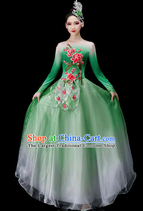 Chinese Women Group Dance Costume Classical Dance Clothing Stage Performance Green Dress