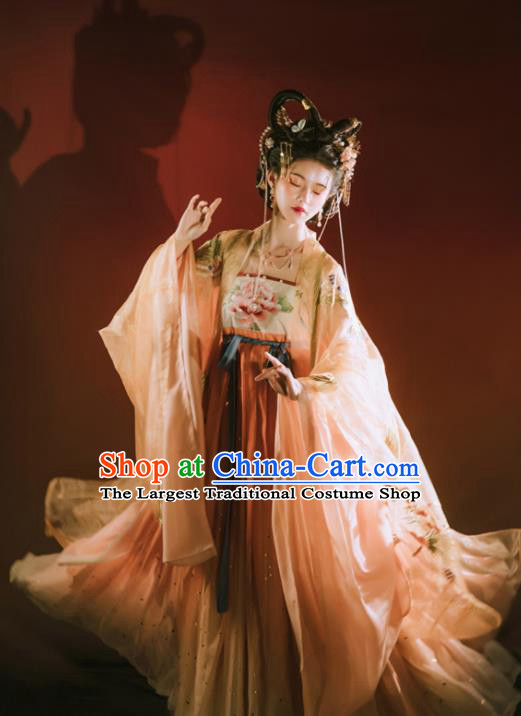 Chinese Tang Dynasty Imperial Consort Garment Costumes Traditional Hanfu Clothing Ancient Goddess Embroidered Dress