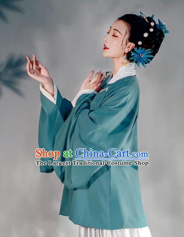 Chinese Ming Dynasty Young Lady Garment Costumes Traditional Hanfu Clothing Ancient Green Blouse and Skirt Complete Set