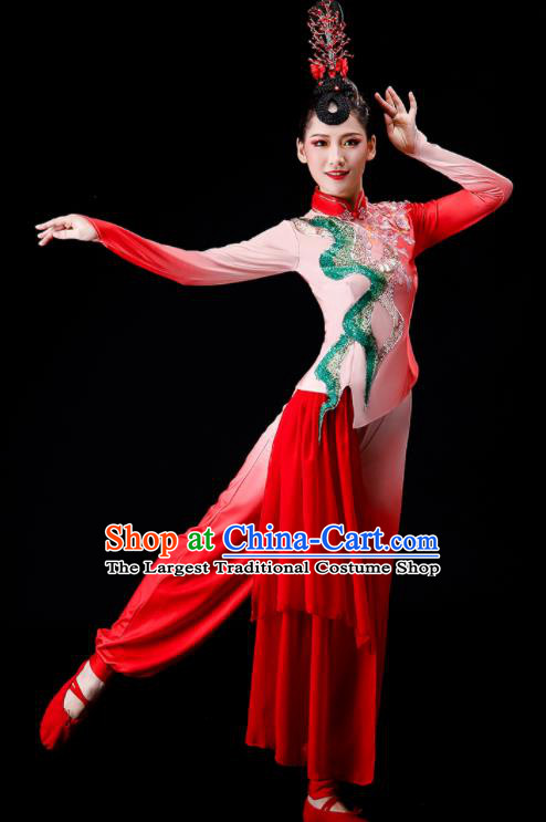 Chinese Stage Performance Clothing Drum Dance Red Outfit Yangko Dance Costume