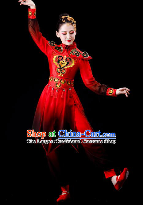 Chinese Folk Dance Costume Stage Performance Clothing Waist Drum Dance Red Outfit