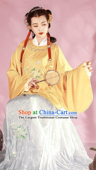 Chinese Ming Dynasty Young Lady Garment Costumes Traditional Hanfu Dress Ancient Embroidered Blouse and Skirt Clothing