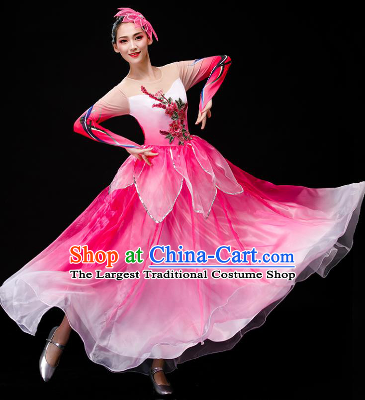 Chinese Lotus Dance Costume Stage Performance Clothing Modern Dance Pink Dress