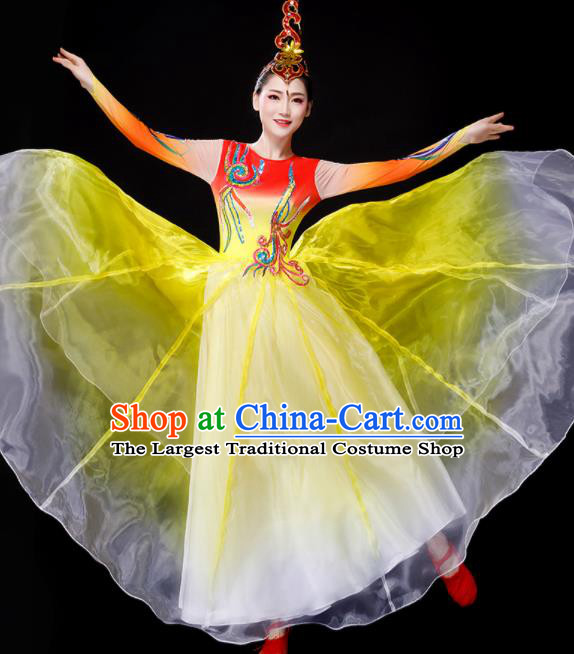 Chinese Modern Dance Yellow Dress Opening Dance Costume Chorus Group Stage Performance Clothing
