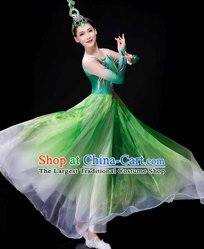 Chinese Chorus Group Stage Performance Clothing Modern Dance Green Dress Opening Dance Costume