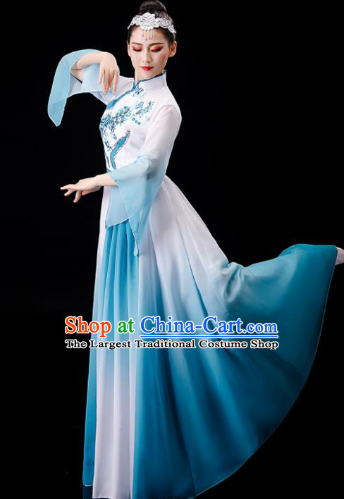 Chinese Classical Dance Costume Stage Performance Clothing Umbrella Dance Blue Dress