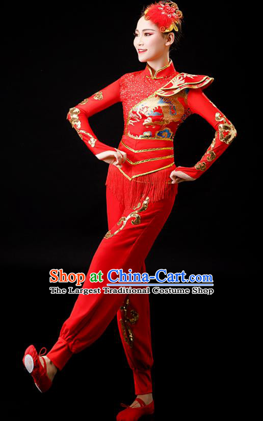 Chinese Drum Dance Stage Performance Clothing Yangko Dance Red Outfit Folk Dance Costume