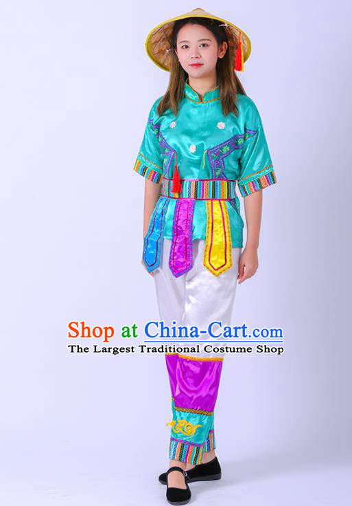 Chinese Maonan Nationality Girl Outfit Folk Dance Garment Costume Ethnic Stage Performance Clothing