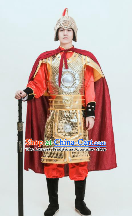 Chinese Ancient General Armor Tang Dynasty Soldier Traditional Golden Armour Set