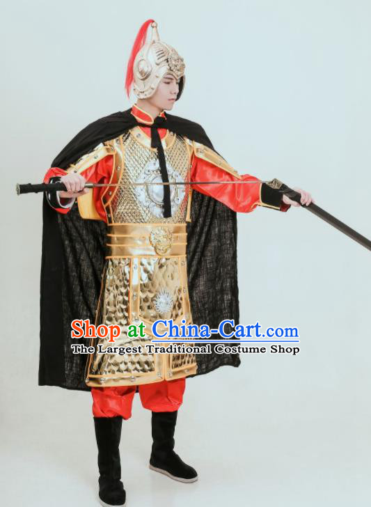 Chinese Ancient General Armor Tang Dynasty Soldier Traditional Golden Armour Set