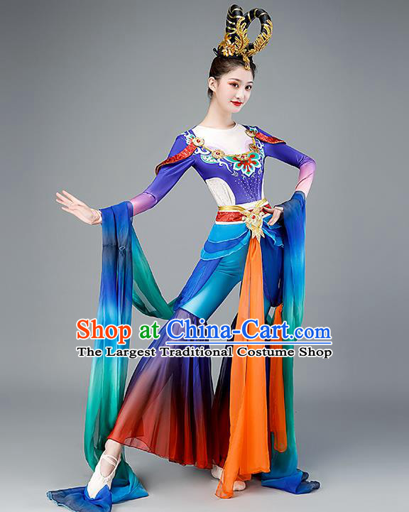 Chinese Dun Huang Flying Apsaras Dance Blue Outfit Classical Dance Clothing Spring Festival Gala Stage Performance Garment Costume