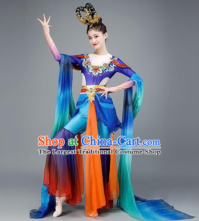 Chinese Dun Huang Flying Apsaras Dance Blue Outfit Classical Dance Clothing Spring Festival Gala Stage Performance Garment Costume