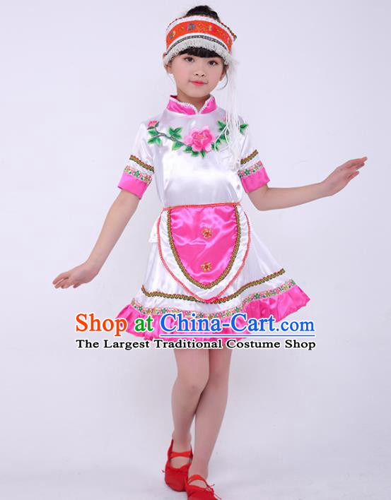 Chinese Bai Nationality Girl Dress Outfit Ethnic Dance Garment Costume Stage Performance Clothing